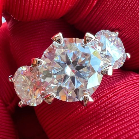 Certified 5ct. t.w. Moissanite Diamond Three Stone Engagement Ring NEW - Picture 1 of 15